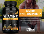 Zeal Naturals Vitamina C con Escaramujo 1000 mg - Ácido Ascórbico Puro - 120 Cápsulas