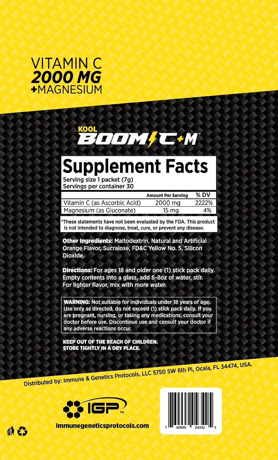Kool Boom C+M Vitamina C 2000 mg + Magnesio - 30 Sobres