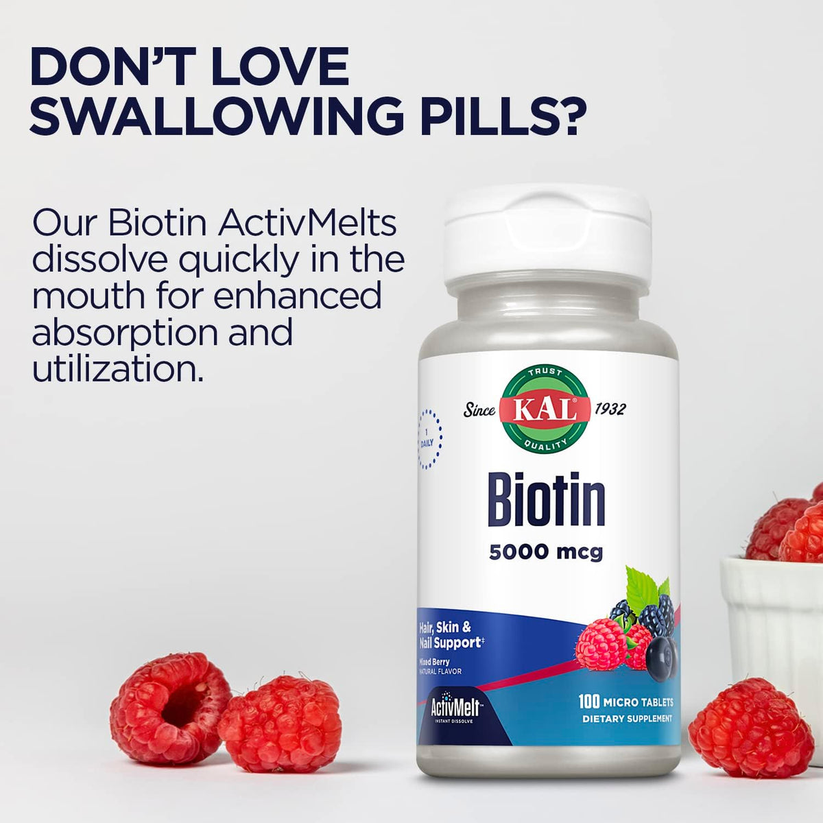 Kal Biotina 5000 mcg, comprimidos con sabor – Suplemento puro y natural – Image 5