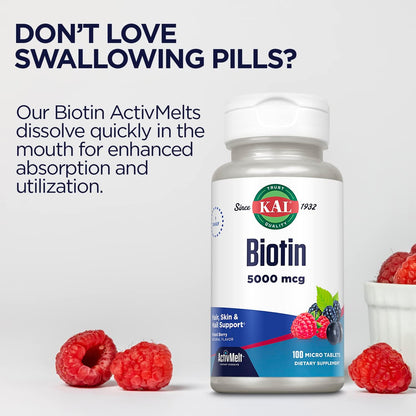 Kal Biotina 5000 mcg, comprimidos con sabor – Suplemento puro y natural – Image 5