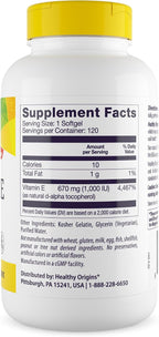 Healthy Origins Vitamin E 1,000 IU Natural with Mixed Tocopherols - 120 Softgels