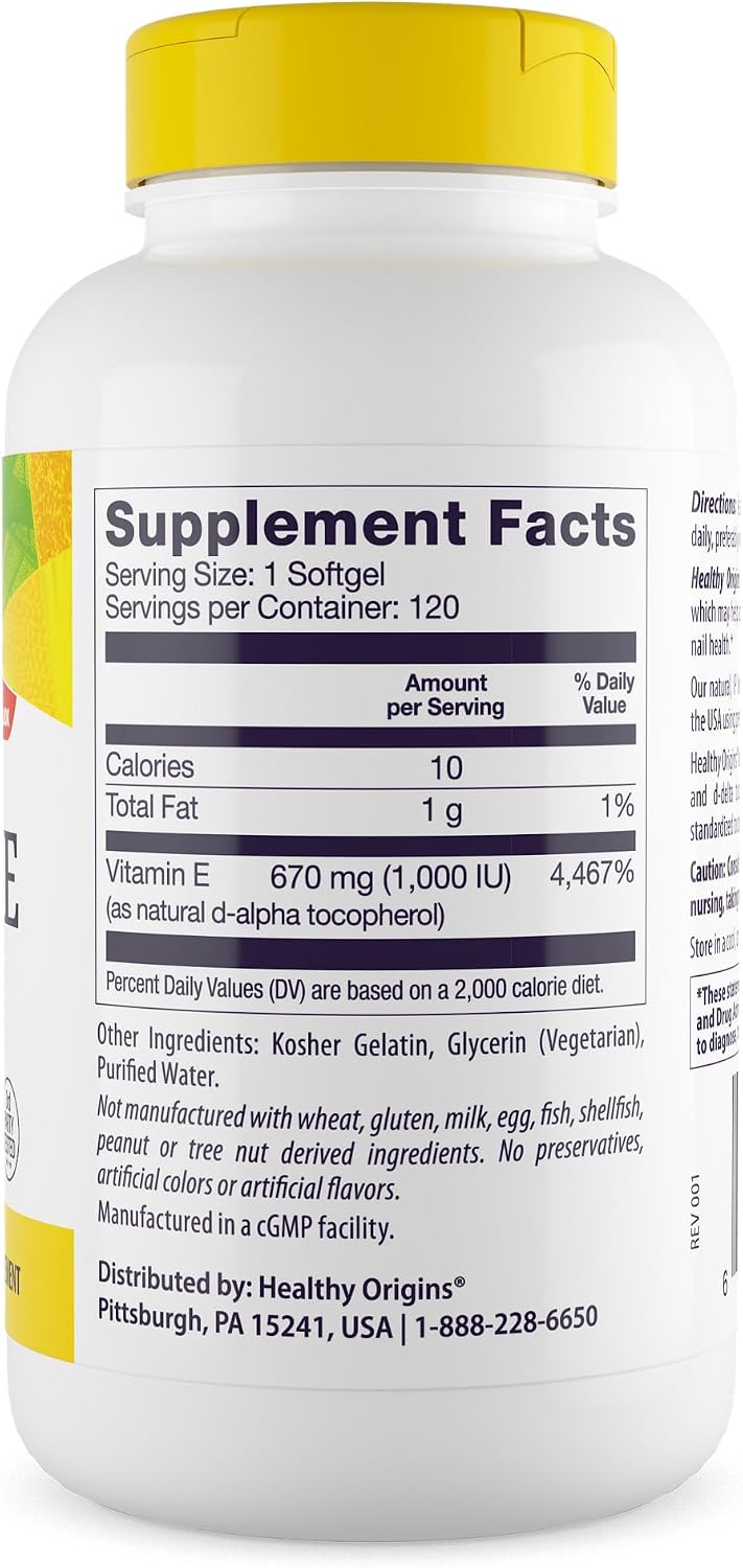 Healthy Origins Vitamin E 1,000 IU Natural with Mixed Tocopherols - 120 Softgels
