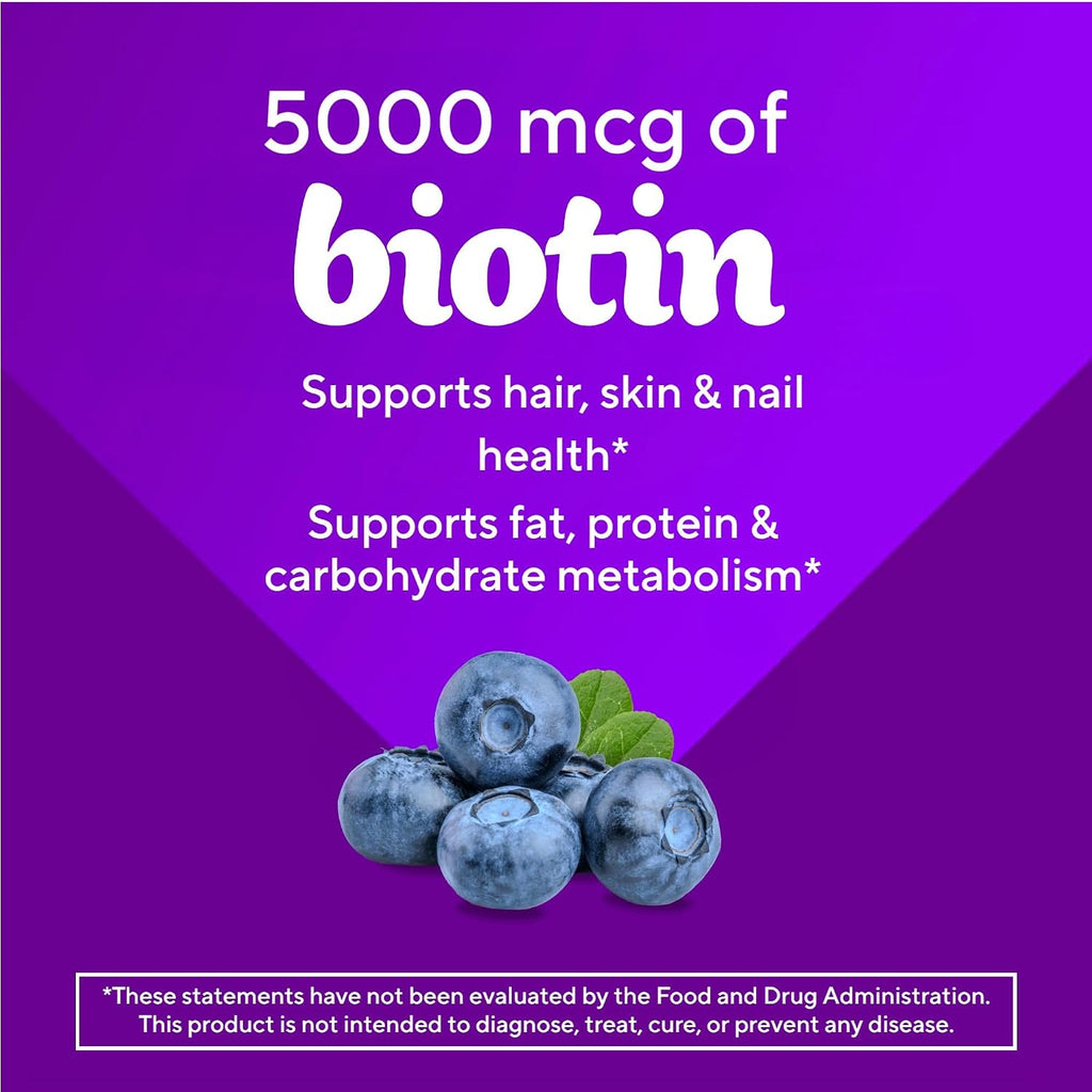 Vitafusion Biotina Extra Fuerte Gomitas, Sabor Arándano, 5000 mcg, 100 unidades