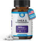 TRUEMED DHEA & Ashwagandha 385mg – Ashwagandha 250mg, DHEA 10mg, Vitamina C y B6 – Apoya la Relajación, Energía Natural y Estado de Ánimo Equilibrado – 60 Cápsulas Veganas