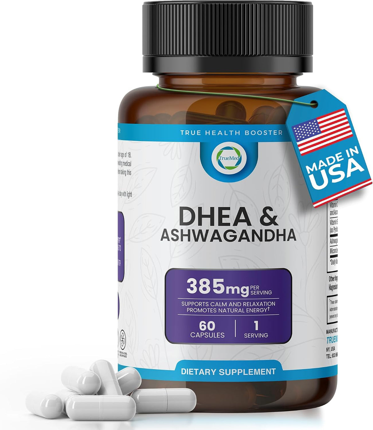 TRUEMED DHEA & Ashwagandha 385mg – – La vitamina C contribuye al funcionamiento normal del sistema inmunitario. – Image 1