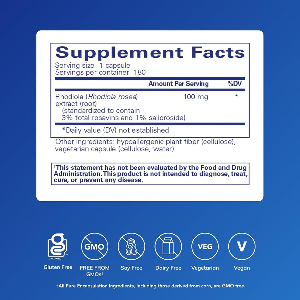 Pure Encapsulations Rhodiola Rosea - 180 Cápsulas - Adaptógeno para el Estrés Ocasional y la Fatiga