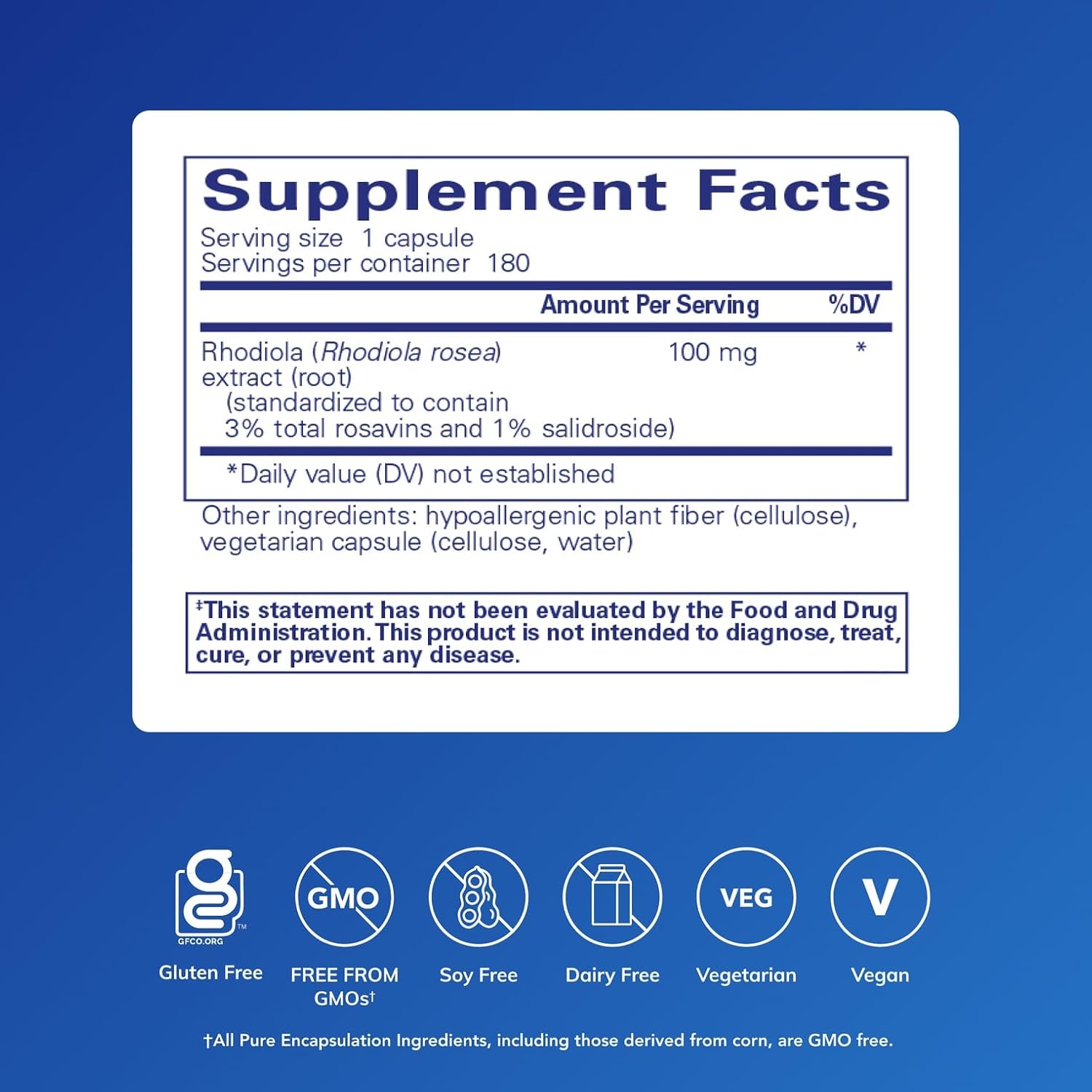 Pure Encapsulations Rhodiola Rosea - 180 Cápsulas - Adaptógeno para el Estrés Ocasional y la Fatiga