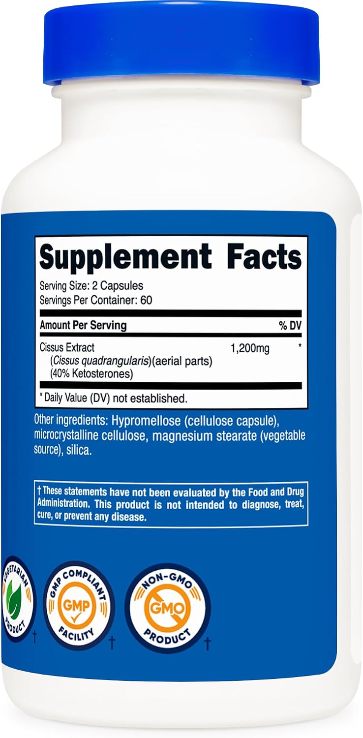 Nutricost Cissus Quadrangularis (1200mg) 120 Cápsulas - 60 Dosis, Sin Gluten, No-GMO, Vegetariano