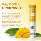 Seltz Vitamin D3 Drink Tablets - 5000 IU, Comprimidos Efervescentes, Sabor Mango Naranja, Sin Azúcar Añadido, 120 Comprimidos
