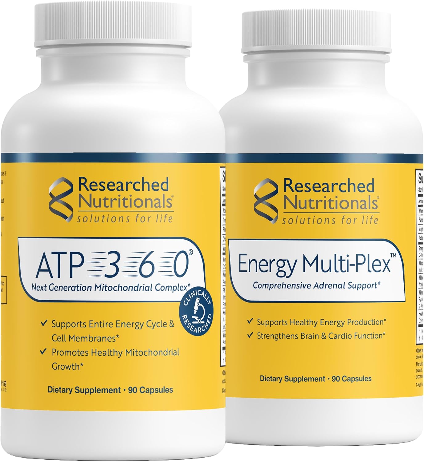 Researched Nutritionals Pack Duo de Vitaminas para Hombres y Mujeres - ATP 360 y Multi-Plex - Apoyo Adrenal y Mitocondrial para Energía Celular Óptima