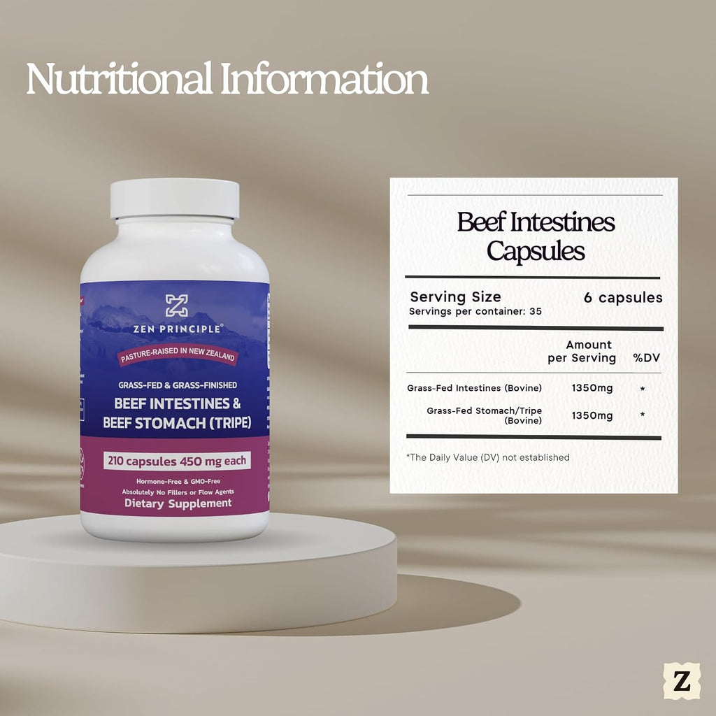 Zen Principle Suplemento de Intestinos de Res con Tripa - Paquete de 2 - 420 Cápsulas - Grass Fed New Zealand
