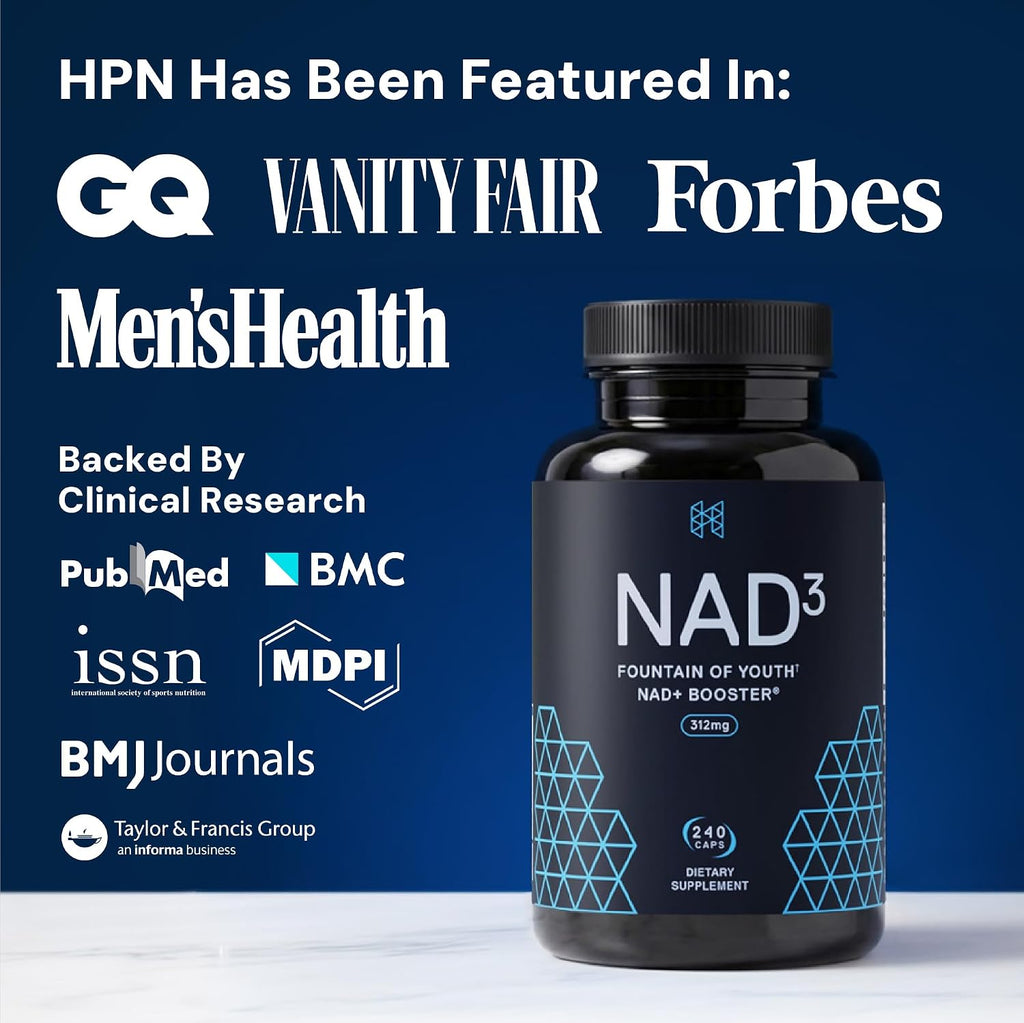 HPN NAD3 Refuerzo Clínico de NAD+ - Suplemento de NAD+ para Salud Celular y Energía Natural, 240 cápsulas (120 días)