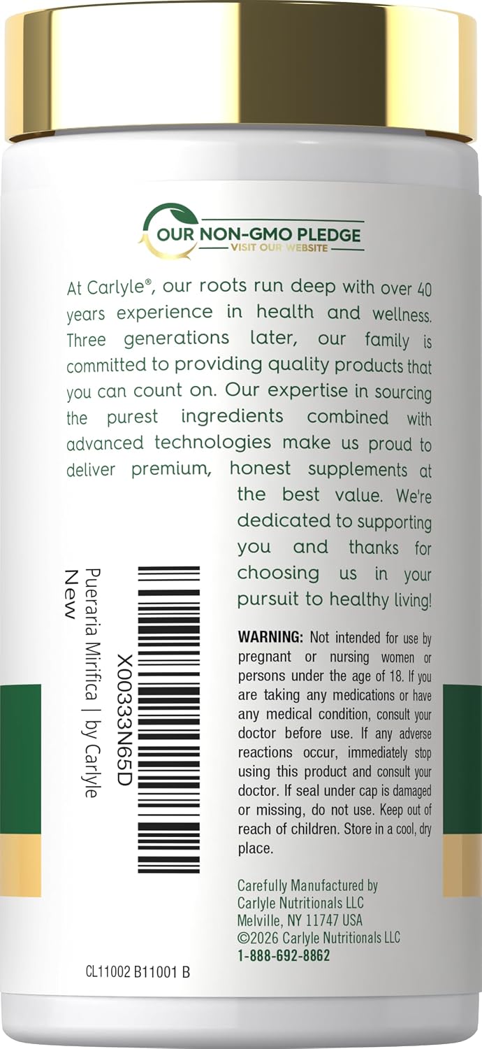 Carlyle Pueraria Mirifica Cápsulas | 120 unidades | Extracto de Raíz | Suplemento No-GMO y Sin Gluten