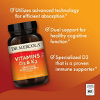Dr. Mercola Vitamina D3 y K2 - 5.000 UI D3 + 180 mcg K2 MK-7 - 90 Cápsulas