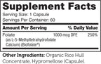 Zahler Methylfolate - Metilfolato 1000 mcg DFE (L-Metilfolato) - 60 Cápsulas