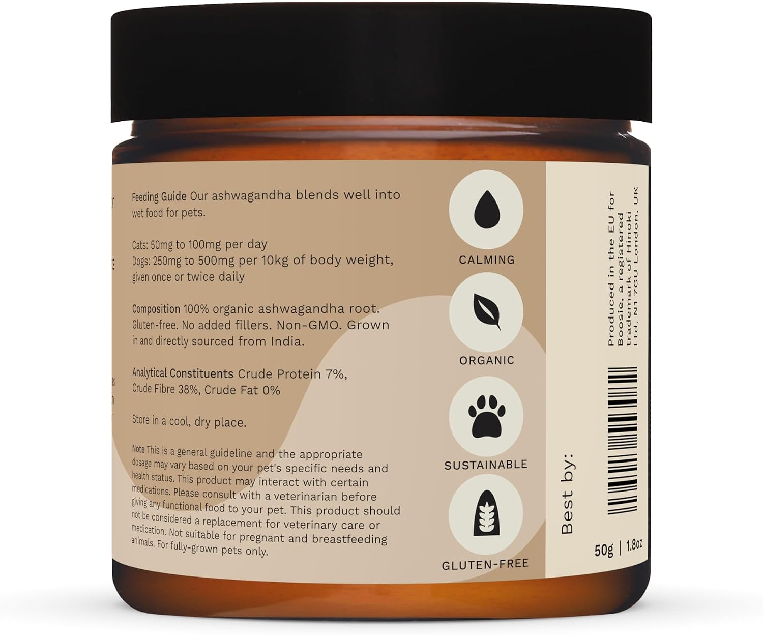 Boosie Polvo Adaptógeno Orgánico para Perros y Gatos - Ashwagandha - 100% Natural Sin Aditivos