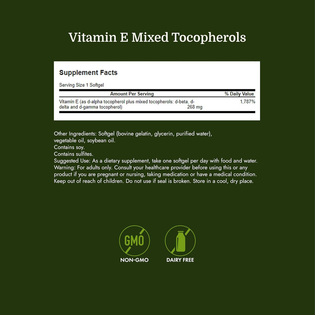 Swanson E-400 Mixed Tocopherols - Antioxidant Supplement to Support Heart Health* - Contains D-Alpha Tocopherol - Non-GMO - 250 Softgels