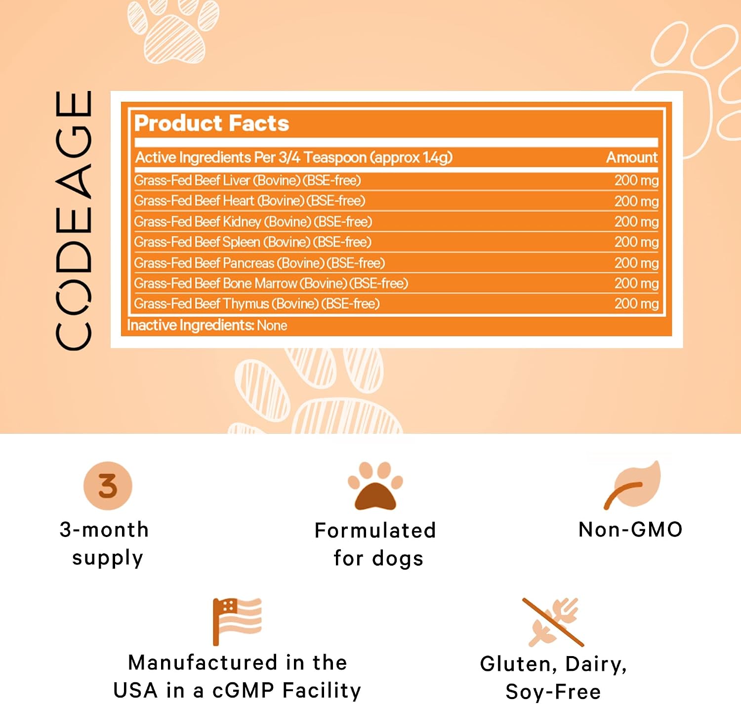 DNA PET Happy Healthy Órganos y Glándulas para Perros, Suplemento Multiorgánico de Hígado, Corazón, Riñón, Bazo, Páncreas, Médula Ósea y Timo Bovino, 85 g