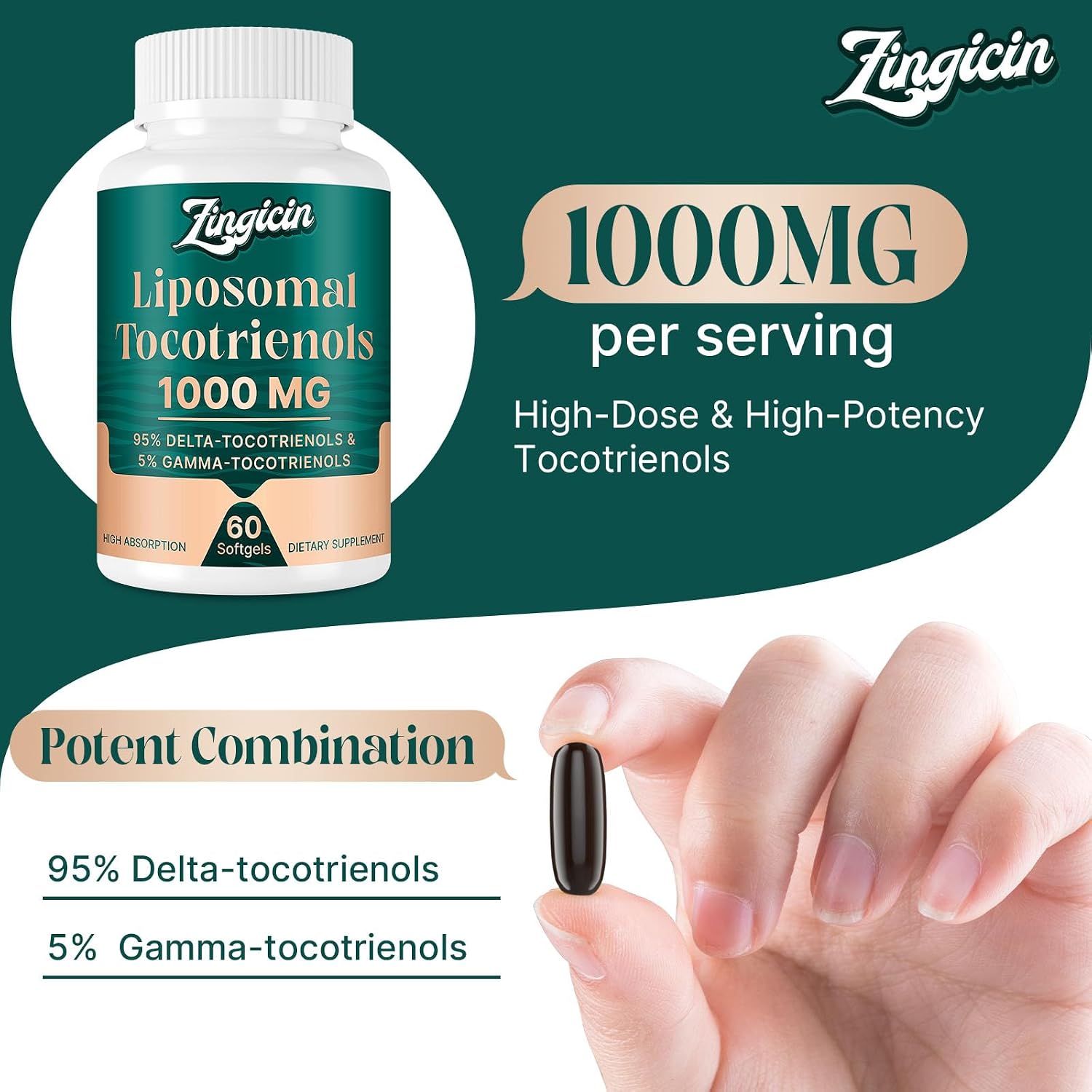 Vitamina E Tocotrienoles Liposomales 1000mg - Suplemento de Delta y Gamma Tocotrienol para Huesos y Antioxidante, 120 Cápsulas