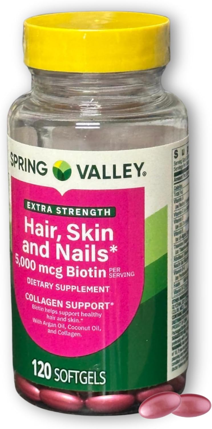 Biotina Extra Strength 5000 mcg – 120 Cápsulas Blandas para Cabello, Piel y Uñas