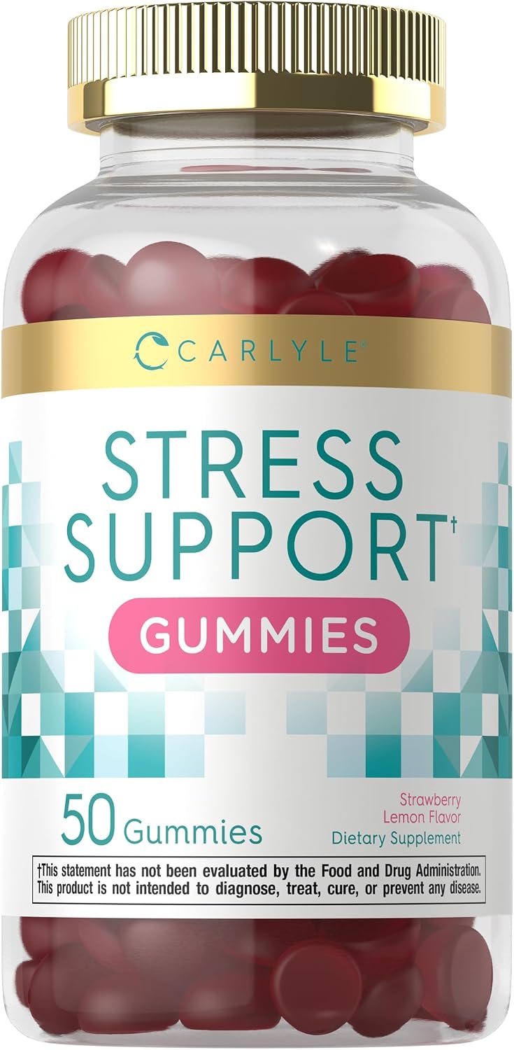 Carlyle Stress Support Gummies - 50 Gominolas con GABA y L-Teanina - Sabor Fresa y Limón - Sin Gluten y No GMO