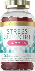 Carlyle Stress Support Gummies - 50 Gominolas con GABA y L-Teanina - Sabor Fresa y Limón - Sin Gluten y No GMO