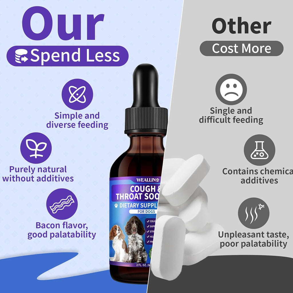 WEALLIN Dog Cough Treatment Support for Dogs - Gotas Herbales para la Tos en Perros, 60 ml