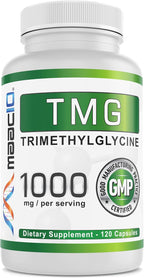 MAAC10 TMG 1000mg - Suplemento de Trimetilglicina (Betaína Anhidra) - Apoyo a la Metilación y Metabolismo de la Homocisteína - 120 Cápsulas
