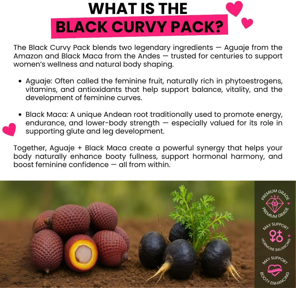 Aguaje y Maca Negra en Cápsulas para Mujer - Pack Curvy Negro - Curvy Fruit