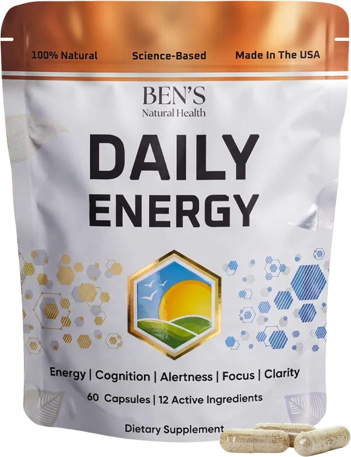 Ben's Natural Health Daily Energy con Vitaminas B y CoQ10 - 60 Cápsulas
