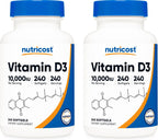 Nutricost Vitamina D3 10,000 UI, 240 Softgels (2 Botellas)