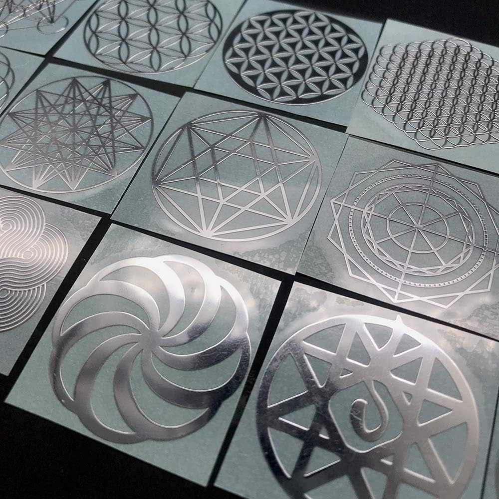 Pegatinas Metálicas de Orgonita Flower of Life - 15 Piezas (Plateado)