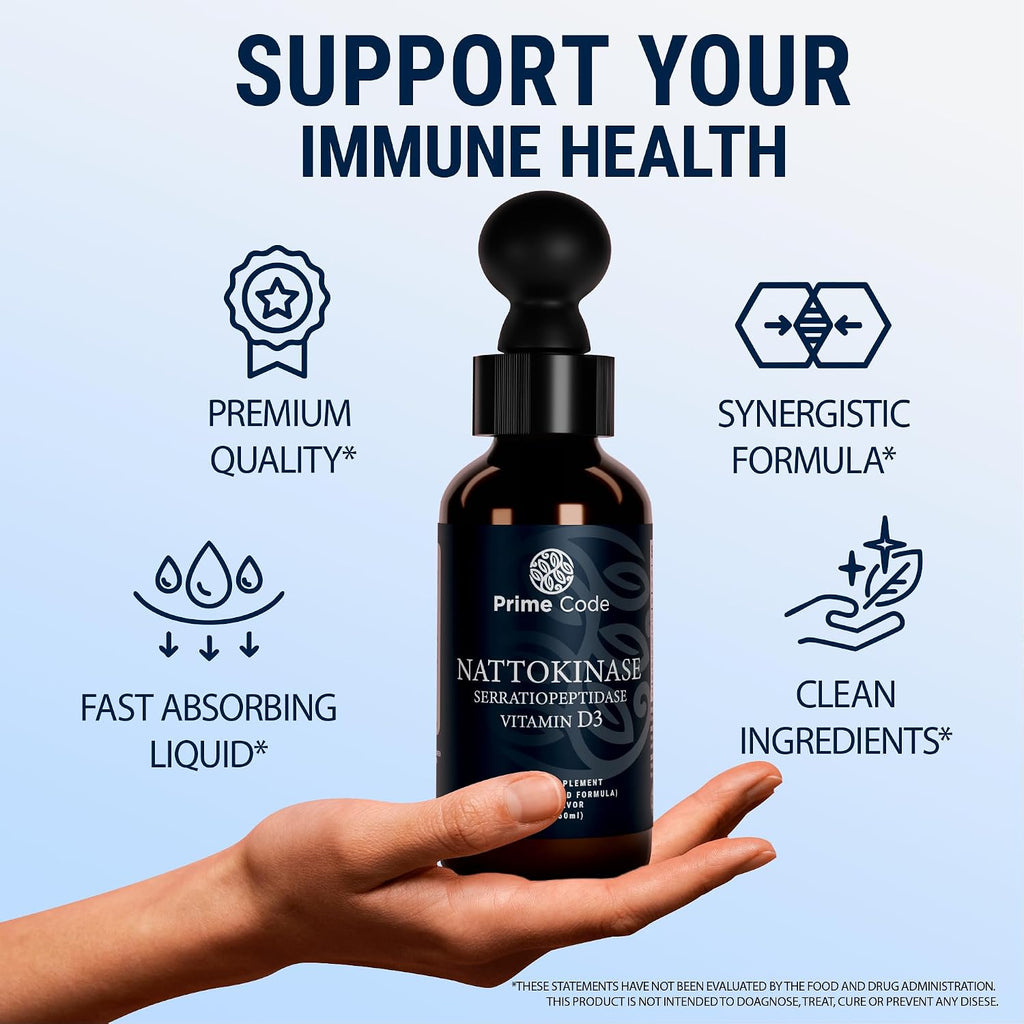 Vitamina D3 + Nattokinasa y Serratiopeptidasa | Gotas de Absorción Rápida | Prime Code