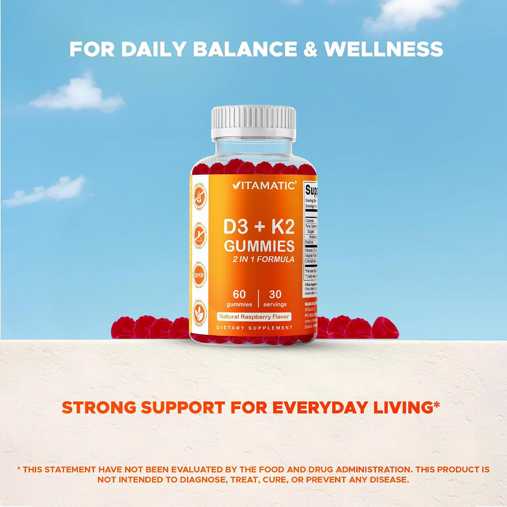 Vitamatic Vitamina D3 & K2 Gominolas (2 Pack, 60 unidades)
