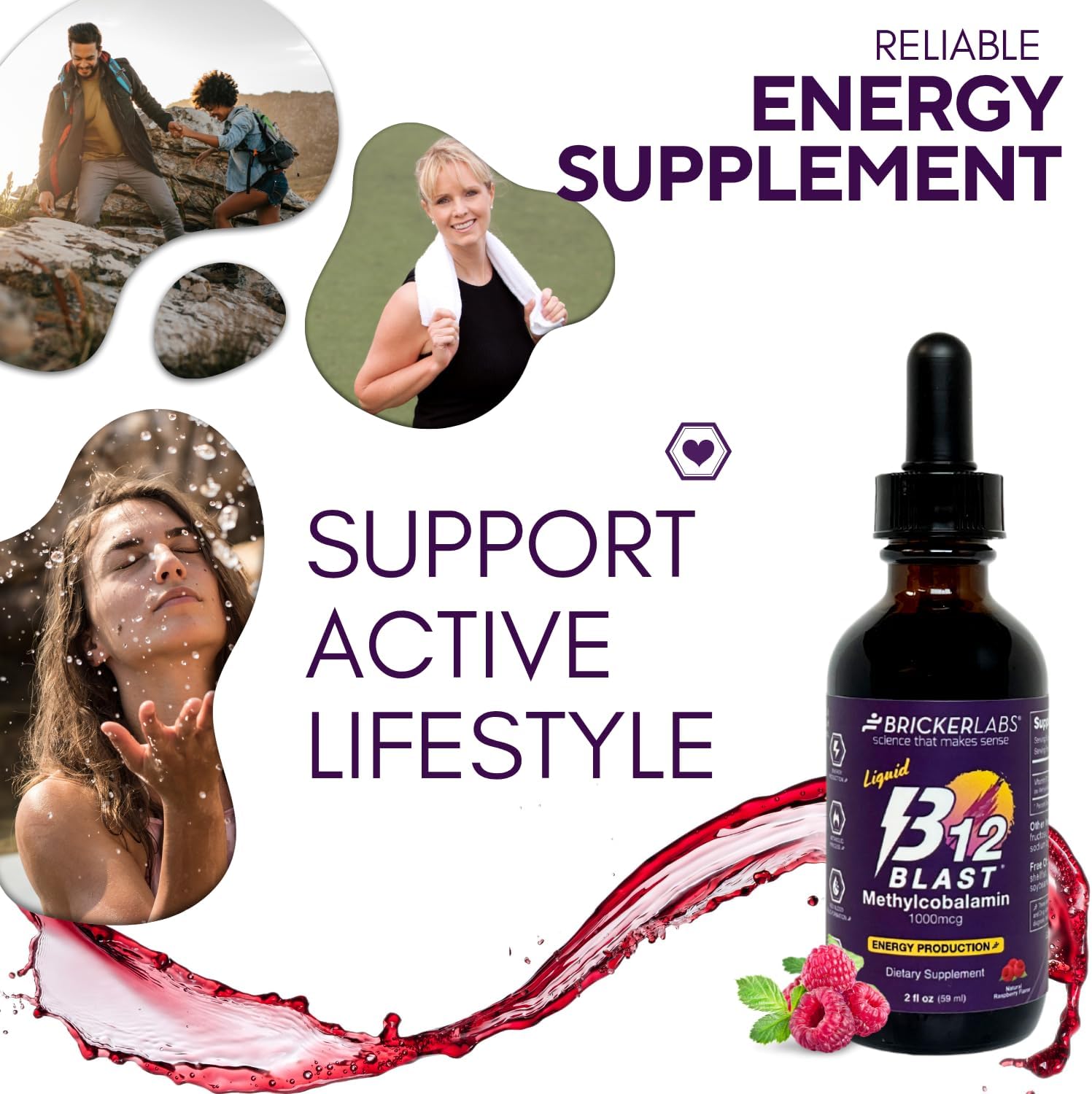 Bricker Labs B12 Blast Metilcobalamina 1000mcg - Suplemento Líquido Sublingual de Vitamina B12, Vegano, 59 Dosis