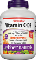 Webber Naturals Vitamina C + D3 Masticable, 200 Comprimidos - Sabor Naranja Natural, 1000 mg de Vitamina C y 1000 UI de Vitamina D3 por Dosis