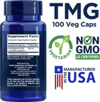 Life Extension TMG 500 mg, 100 Cápsulas Vegetales Líquidas - Trimetilglicina (Betaína) - Sin Gluten, No GMO, Vegetariano