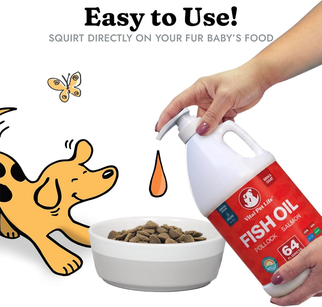 Aceite de Pescado para Perros - Piel y Pelaje Saludable, Salmón y Abadejo, Omega 3 Líquido (1,89 L)