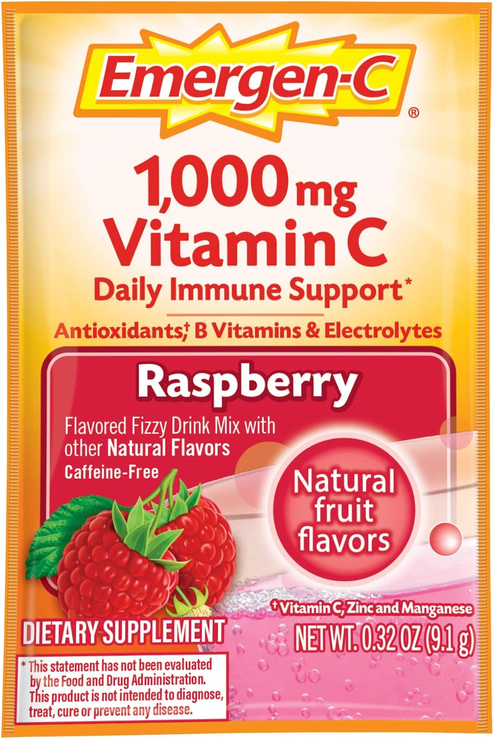 Emergen-C Original Formula Vitamina C 1000mg - 30 Sobres Sabor Frambuesa