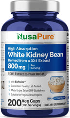 NusaPure Cápsulas de Judías Blancas, 800 mg, 200 Cápsulas Vegetales (Sin OGM, Vegano)