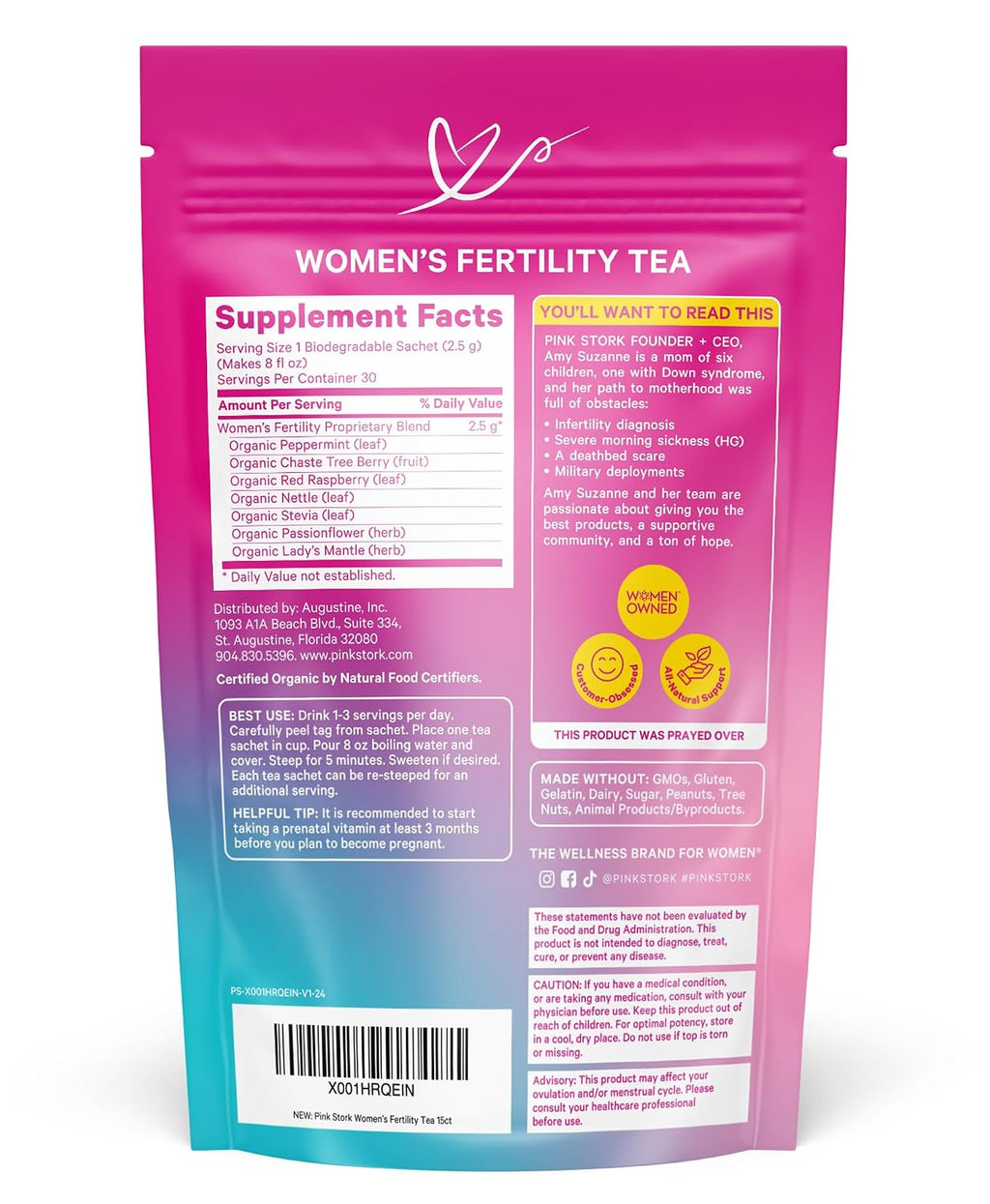 Pink Stork Organic Fertility Tea for Women, Sweet Mint, 15 Sachets