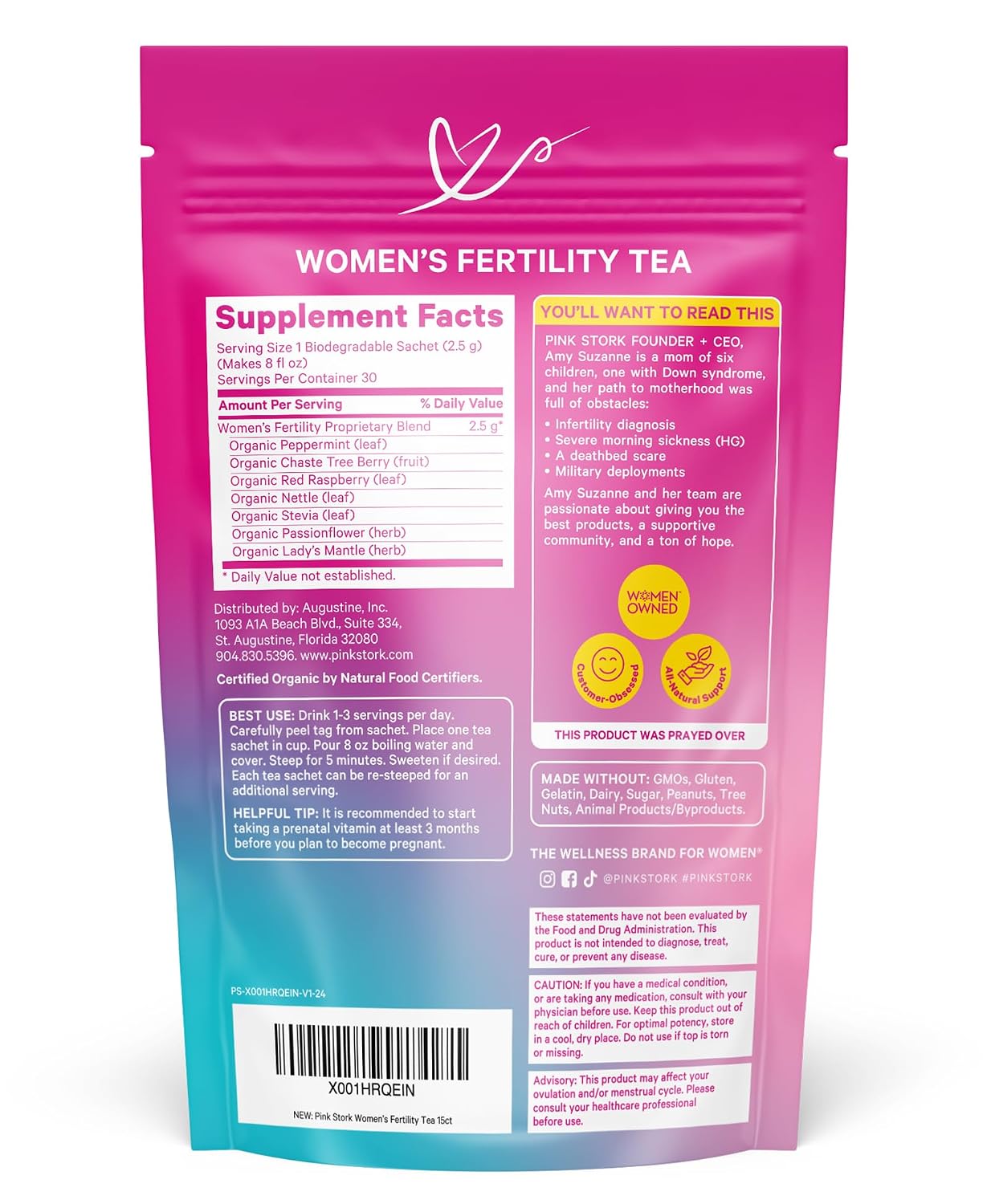 Pink Stork Organic Fertility Tea for Women, Sweet Mint, 15 Sachets