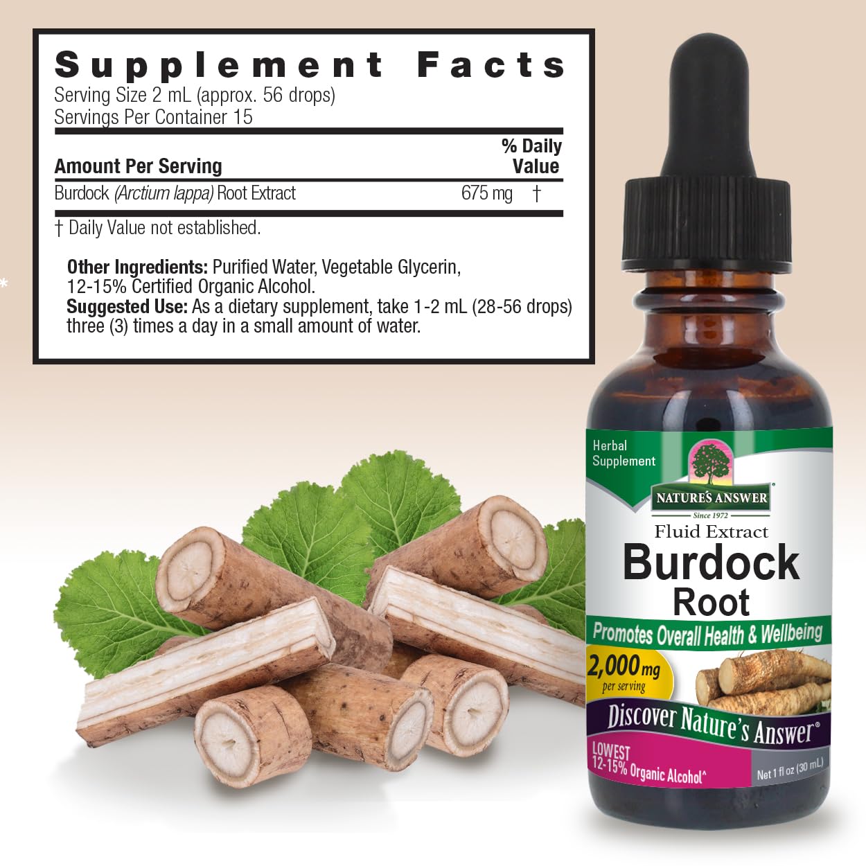 Nature's Answer Extracto de Raíz de Bardana con Alcohol Orgánico - 1oz (30ml)