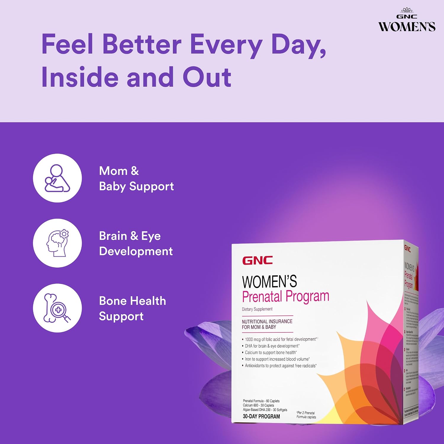 GNC Women's Prenatal Program - Sistema de suplementos diarios, 30 packs