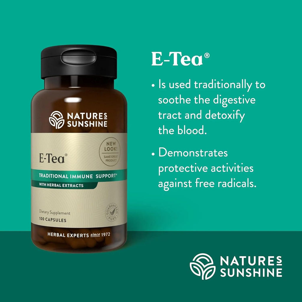 Nature's Sunshine E-Tea Cápsulas (100 cápsulas) - Versión encapsulada del té Essiac