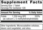 Metagenics FolaPro - Folato L-5-MTHF 1.330 mcg DFE - Apoya la Metilación y el Metabolismo de Homocisteína - Sin OGM, Sin Gluten, Vegetariano - 120 Comprimidos