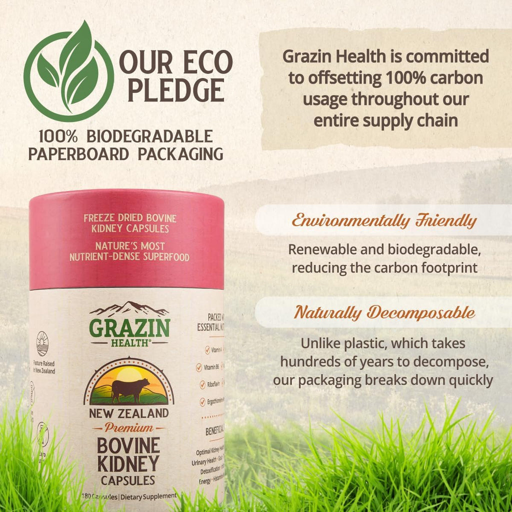 GRAZIN HEALTH Cápsulas de Riñón Bovino 3000mg | Suplemento de Órganos de Pastoreo