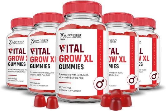 Justified Laboratories Vital Grow XL Gominolas de Vinagre de Manzana con Vitamina B12 - 1000 mg - Pack de 5 (150 porciones)