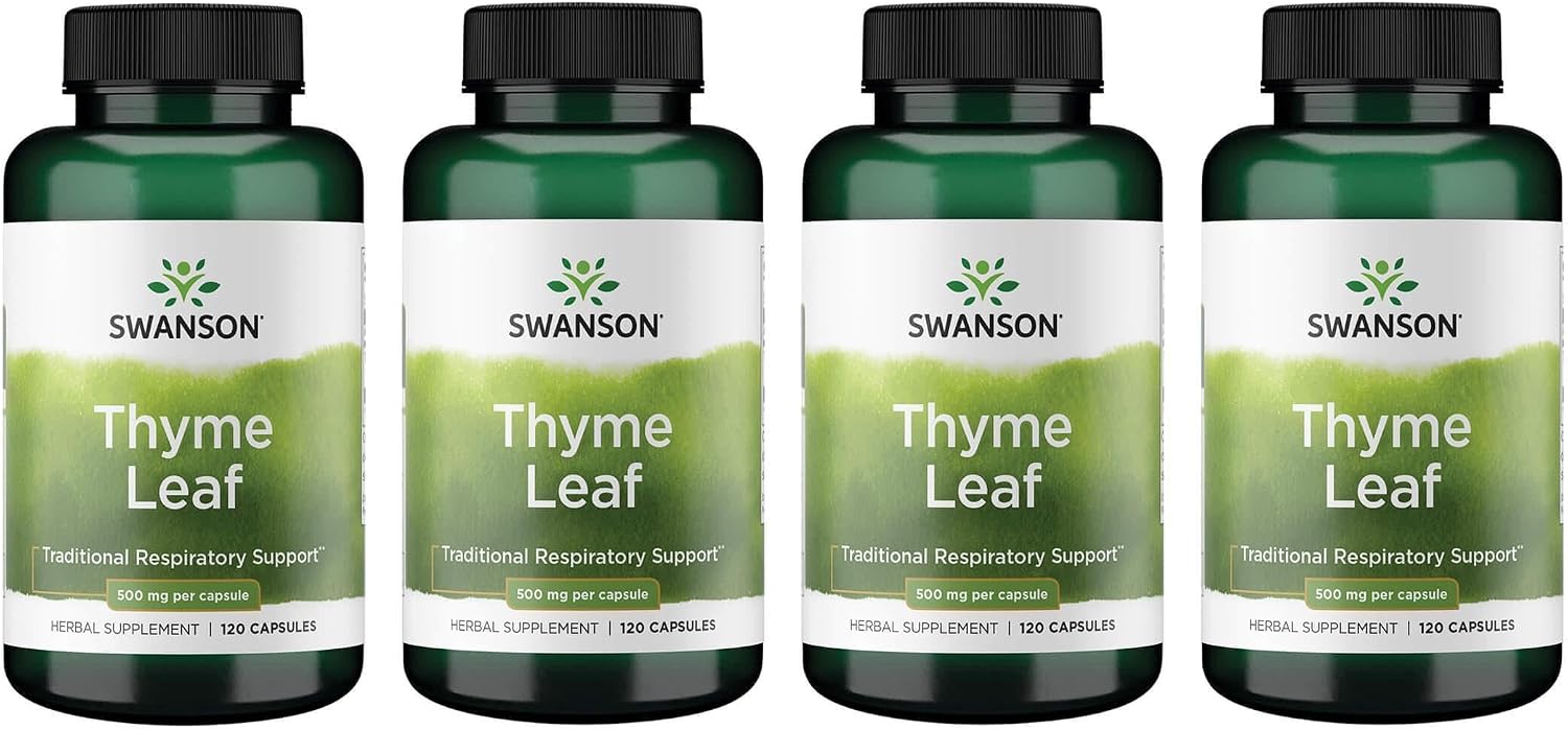 Swanson Hojas de Tomillo - Suplemento Herbal, 500 mg, 120 Cápsulas (Paquete de 4)