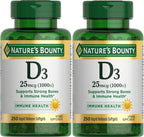 Nature's Bounty Vitamina D3 1000 IU Cápsulas Blandas de Liberación Rápida, 250 uds (Pack de 2)